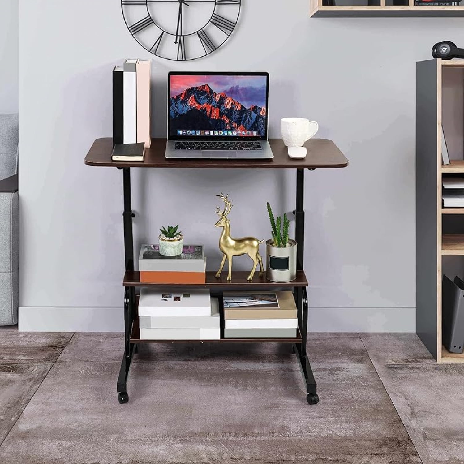 Adjustable Height Mobile Computer Desk for Small Space Rolling Writing with Wheels Corner Home Office Study Portable Bedrooms Work Desk Standing Desk