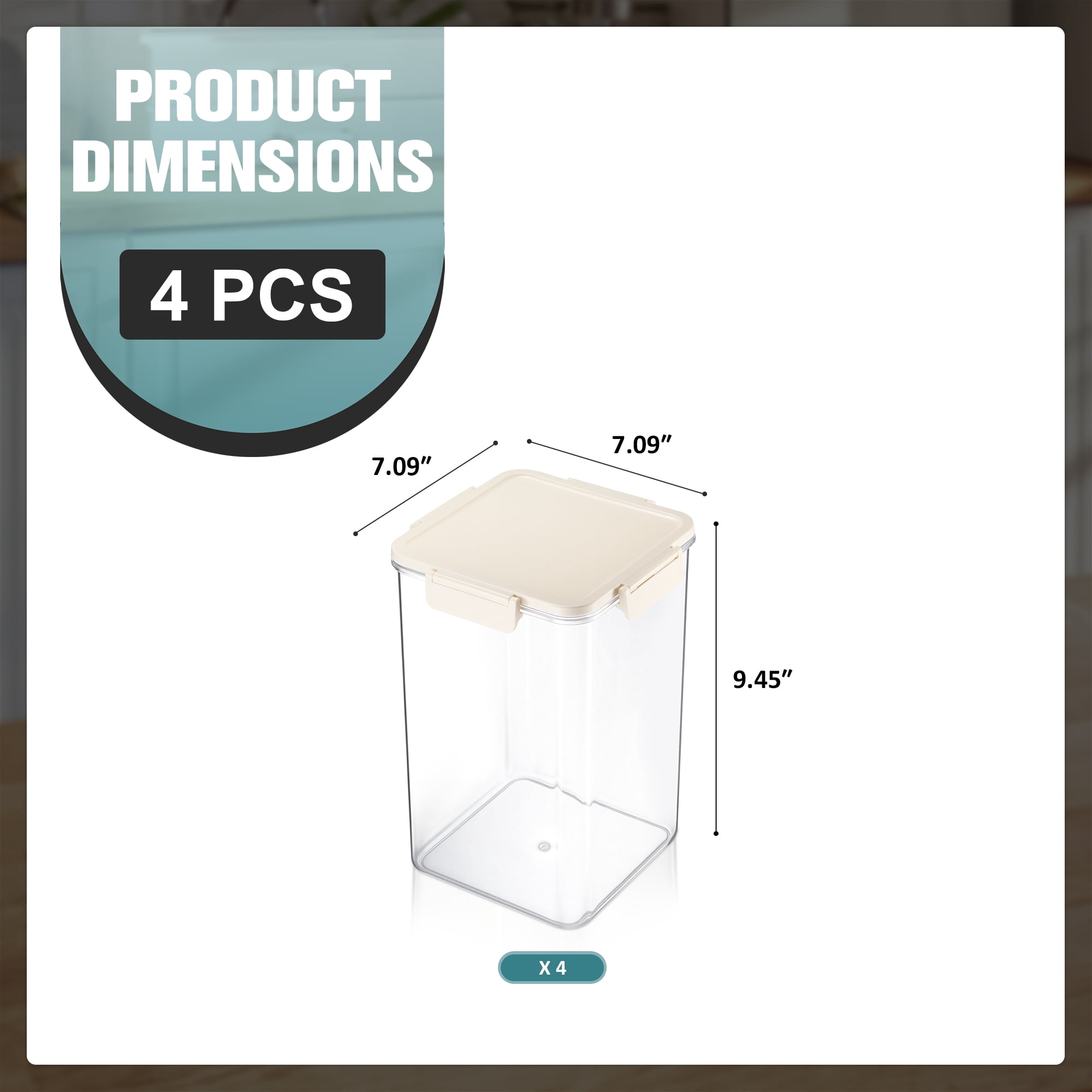 Sorbus 4-Pack Tall Square Airtight Food Storage Containers, Clear Stackable Pantry Organizers