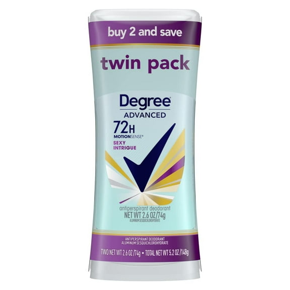 Degree Advanced Antiperspirant Deodorant 72-Hour Sweat & Odor Protection Sexy Intrigue Antiperspirant Deodorant For Women With Motionsense Technology 2.6 Oz, Twin Pack