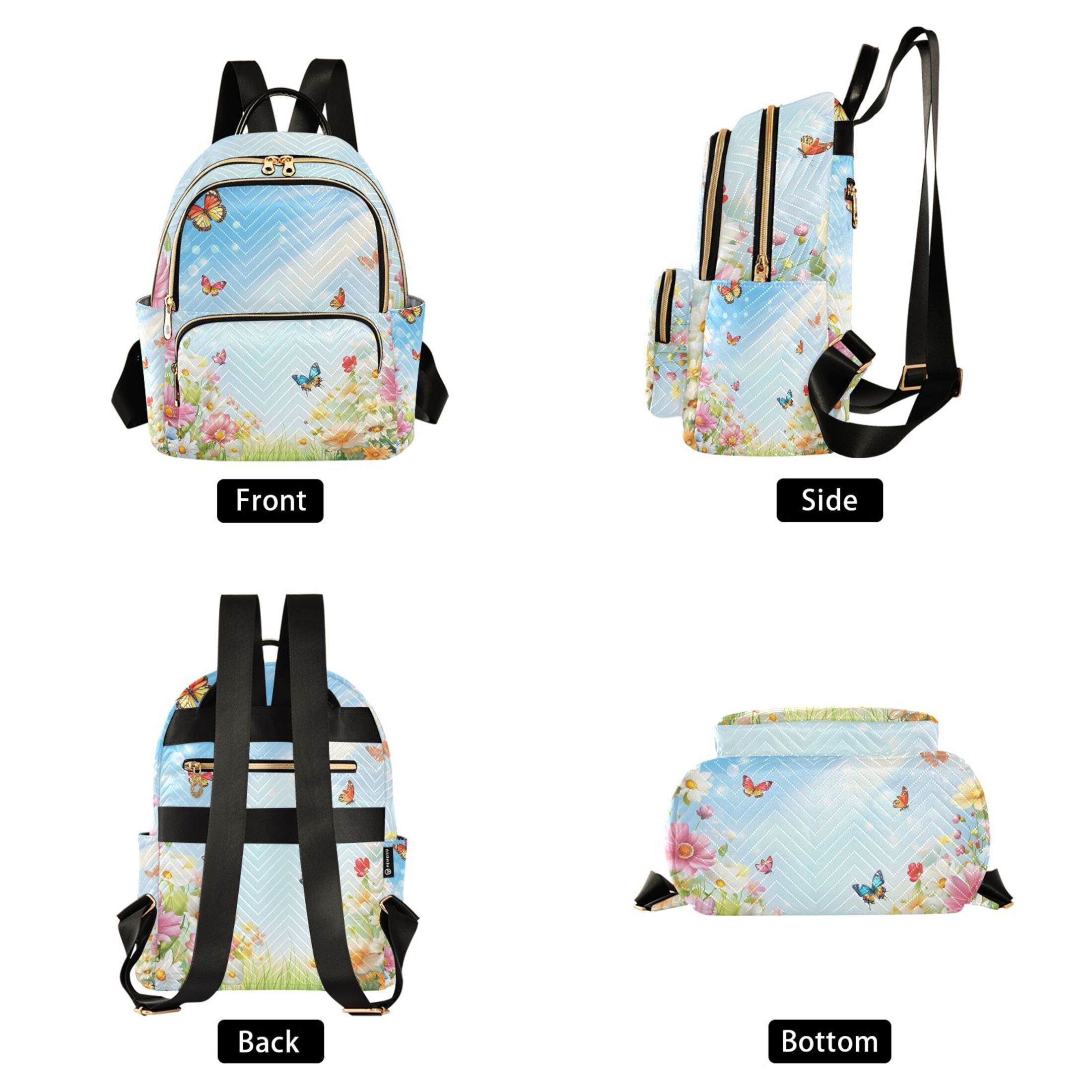 Flowers Butterfly Sunshine Spring Quilted Backpack Fashion Daypack Commuter Bag for Women 14 L