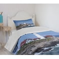thumbnail image 4 of Landscape Bedspread, Marine Themed Photo with Lighthouse on Rocks and Wavy Sea Calm Sky Panorama, Decorative Quilted 2 Piece Coverlet Set with Pillow Sham, Twin Size, Blue Brown, by Ambesonne, 4 of 6