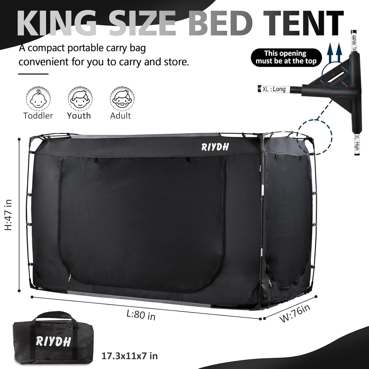Bed Tent Bed Canopy King Size Tents for Adult - Portable Dream Tent Indoor Sleeping Tents 93% Blackout with 3 Doors Breathable Big Space Tents
