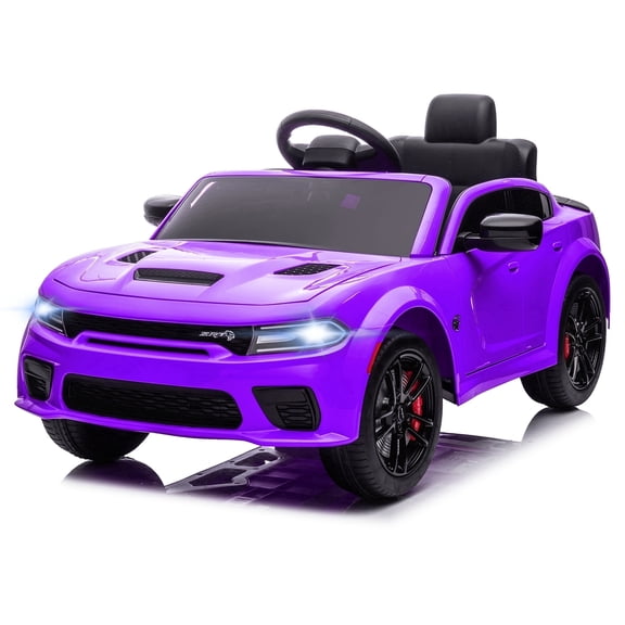 12V Ride On Car, Dodge Charger Powered Electric Car with Battery Powered, Bluetooth, Remote Control, LED Light, Ride On Toy for Ages 3 Kids, Purple