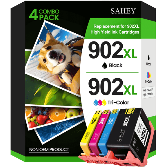 902XL Compatible for 902 Ink Cartridges Combo Pack for Officejet Pro 6978 6968 6958 6970 6960 6962 6975 6950 6954 Printer (Black Cyan Magenta Yellow, 4 Pack)