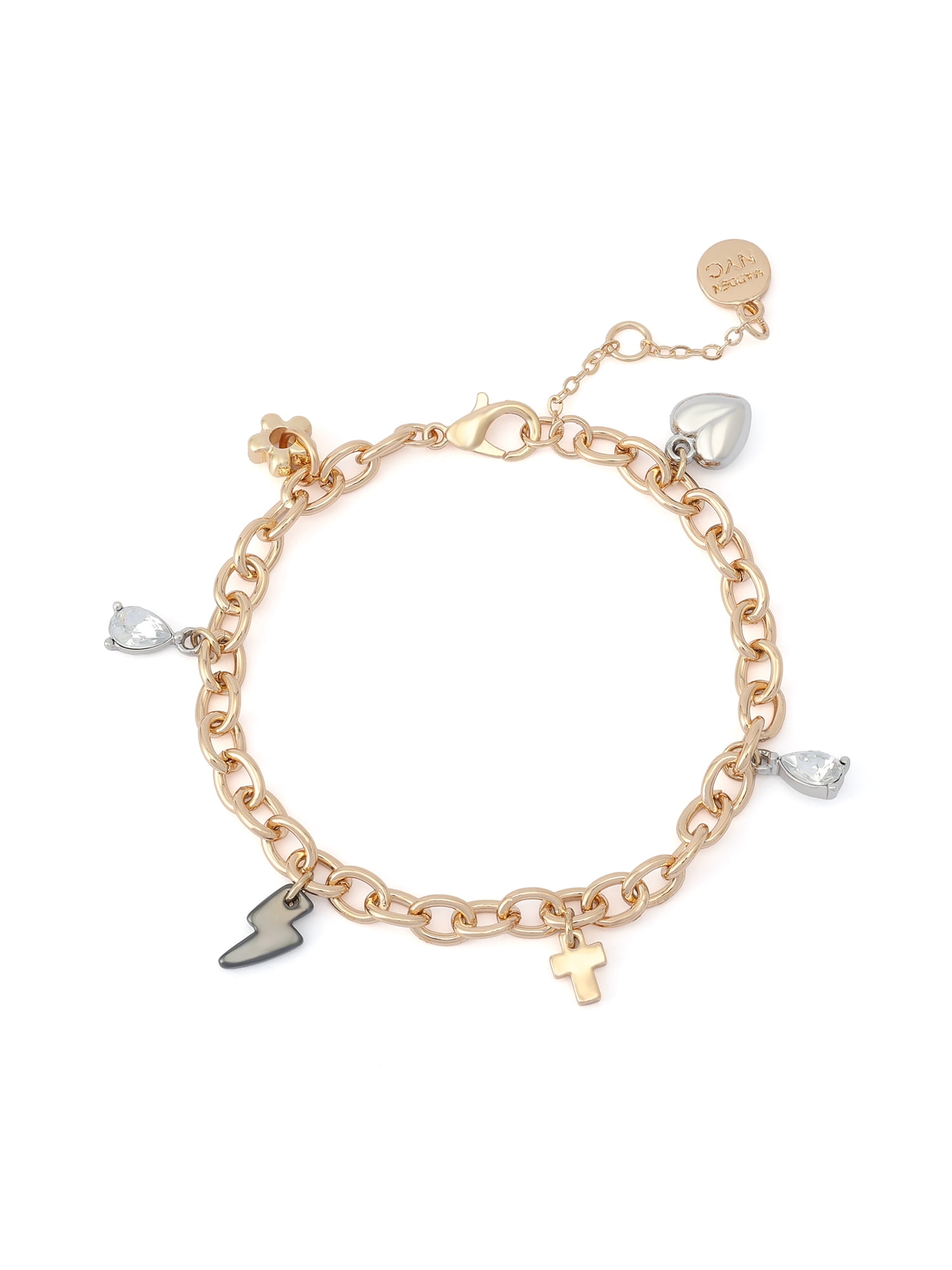 Madden NYC Women's Fashion Two-tone Cross Mixed Charm Bracelet