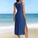thumbnail image 4 of Vestido Largo de Manga Larga para las Mujeres Color Sólido Cuello Redondo Suelto Medio Ternera Vestido de Noche, Vestido Casual de Manga Larga para las Mujeres, 4 of 5