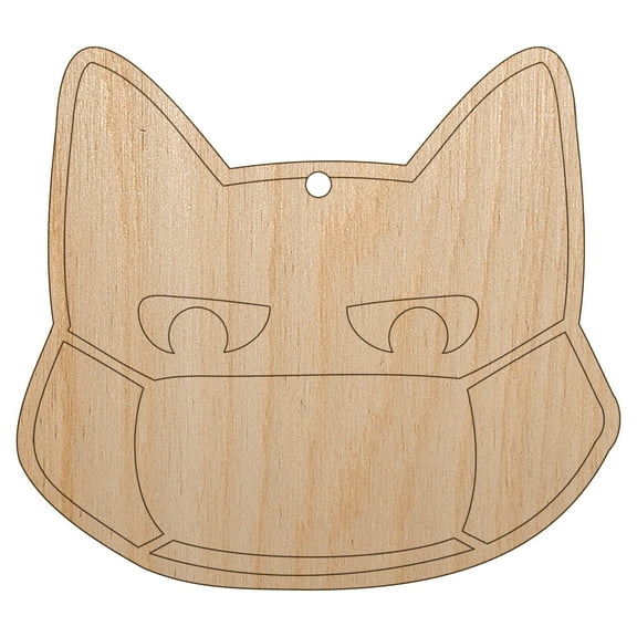 Judgmental Cat Wearing Mask Wood Holiday Christmas Tree Ornament Unfinished DIY Pre-Drilled Craft