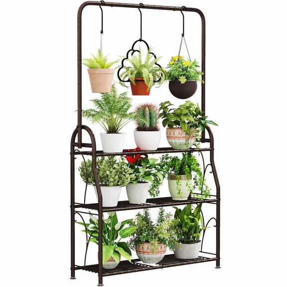 3 Tier Metal Plant Stand Indoor Outdoor Tall Corner Hanging Plant Shelf Flower Stands Ladder Plant Holder Plants Organiser Rack Installation Paint