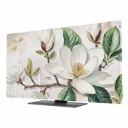 Flowers Leaves TV Cover for 55 Inch Screen,Stretch Fabric Dustproof TV Display Protector,Farmhouse White Botanical Magnolia Retro Elastic Slipcover Monitor Cover for Indoor Computer 47.9"x26.9"