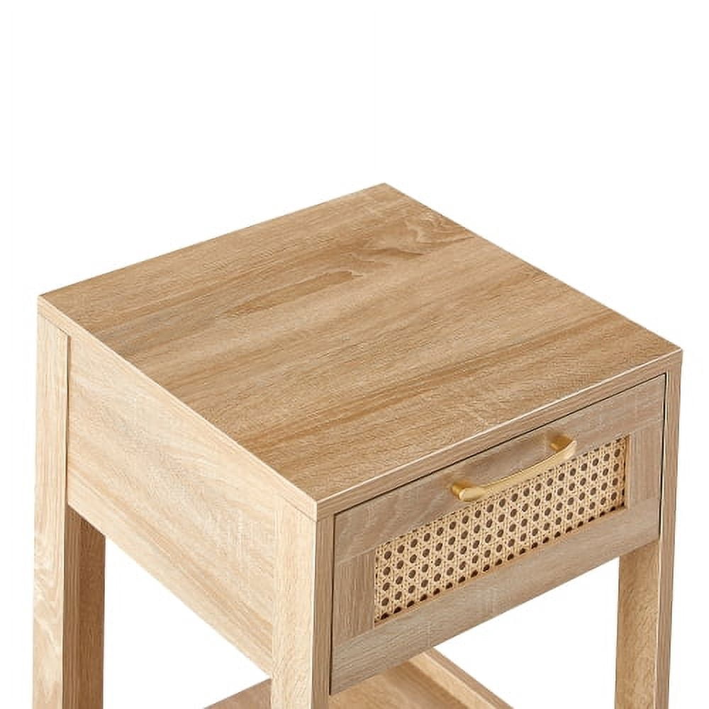 Bedside Nightstand,Modern Table with 1 Drawer and 1 Open Shelf, End Side Table for Living Room, Bedroom, Natural