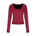 thumbnail image 4 of EchfiProm Tops for Women Square Neck Fall Pullover Long Sleeve Wine Ladies Undershirts Slim Fit, 4 of 7