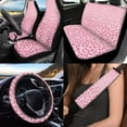 thumbnail image 2 of Uorisanigo Pink Leopard Print 10 Pieces Auto Seat Cover Car Steering Wheel Cover Cars Seat Belt Pad Cover and Water Cup Coaster Keychains Comfortable Elastic Fabrics Auto Interior for Car SUV, 2 of 7