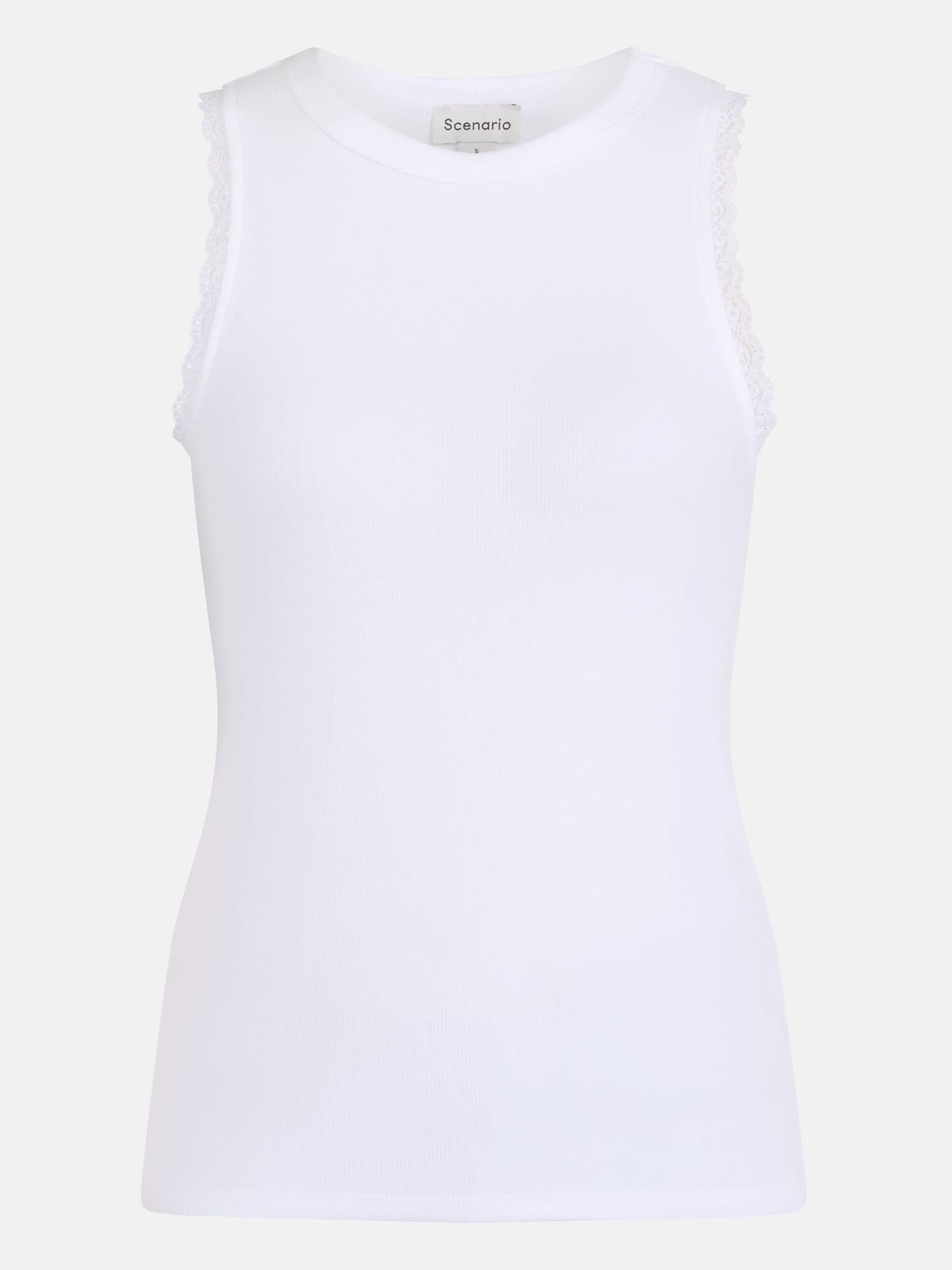 Scenario Women's Ribbed Tank Top with Lace Trim, Sizes XS-XXXL