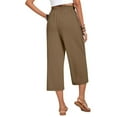 thumbnail image 4 of Womens Linen Cropped Pants, Drawstring High Waisted Wide Leg Casual Loose Capris Trousers with Pockets Beach Vocation Clothes Khaki L, 4 of 9