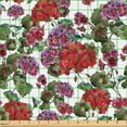 thumbnail image 2 of Ambesonne Vintage Fabric by the Yard Upholstery, Watercolor Geranium Flowers, 5 Yards, Peacock Green Raspberry, 2 of 5