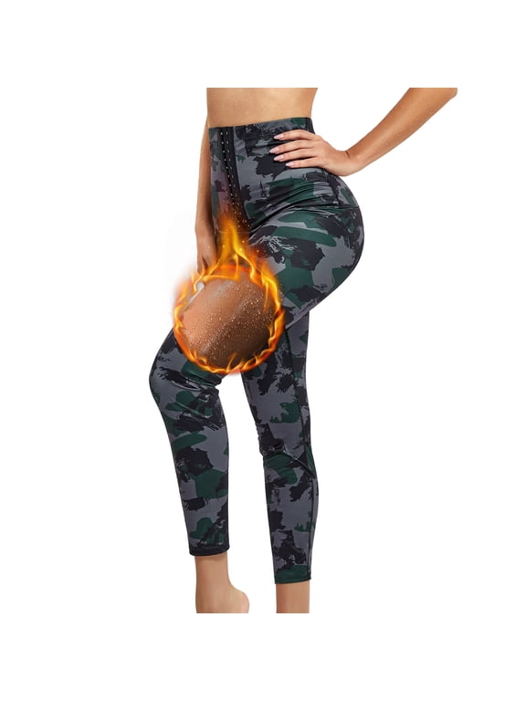 Women Hi-Waist Sweat Sauna Leggings, Slimming Hot Neoprene Pants, Tummy Control Shapewear Sauna Sweat Pants(Camouflage, S)
