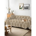 thumbnail image 3 of Khaki Moroccan Couch Cover for 2 Cushion Sofa, Boho Retro Country Abstract Geometric Grid Washable Loveseat Sofa Covers Slipcover for Sectional Sofas L-Shaped, Couch Throw Cover 71"x118", 3 of 9