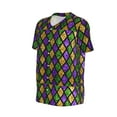 thumbnail image 6 of Fotbe Mardi Gras Shiny Green Purple Baseball Jersey Shirt for Men and Women, Casual Short Sleeves Button Down T-Shirt-Medium, 6 of 9