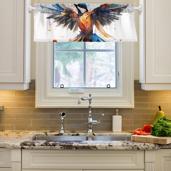 Bird Wings Painting Curtain Valances Farmhouse Design Window Treatment Decor Blackout Rod Pocket for Windows Living Room Kitchen 54" x 18"