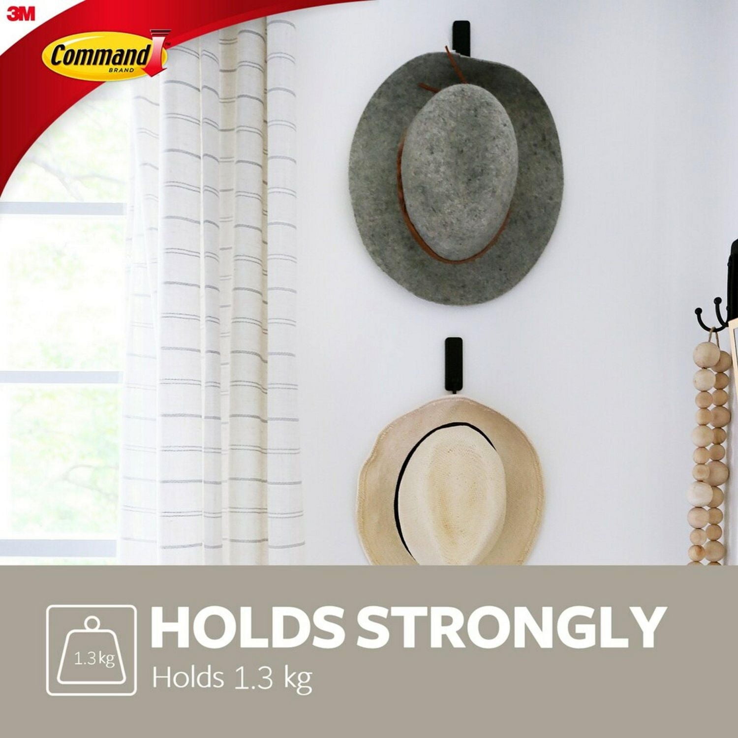 Crochets 17034MB-EF Command(MC), noir mat, 2 crochets, 4 bandes/paquet Moyen