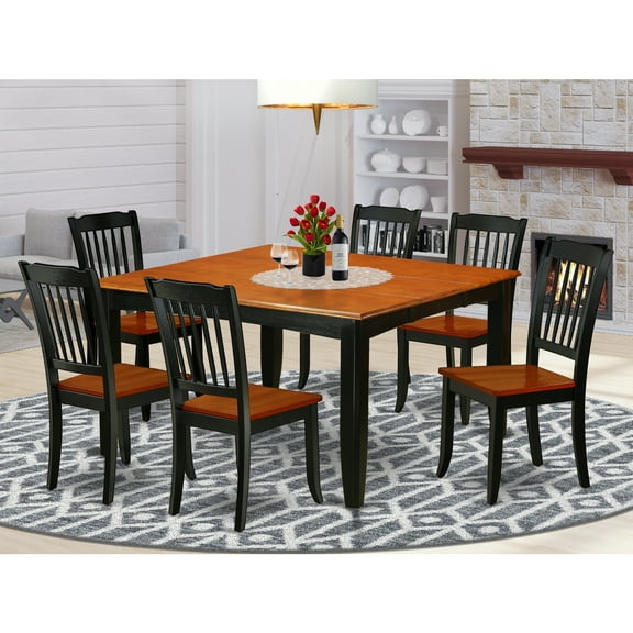 East West Furniture Dining Room Set Black & Cherry, PFDA7-BCH-W