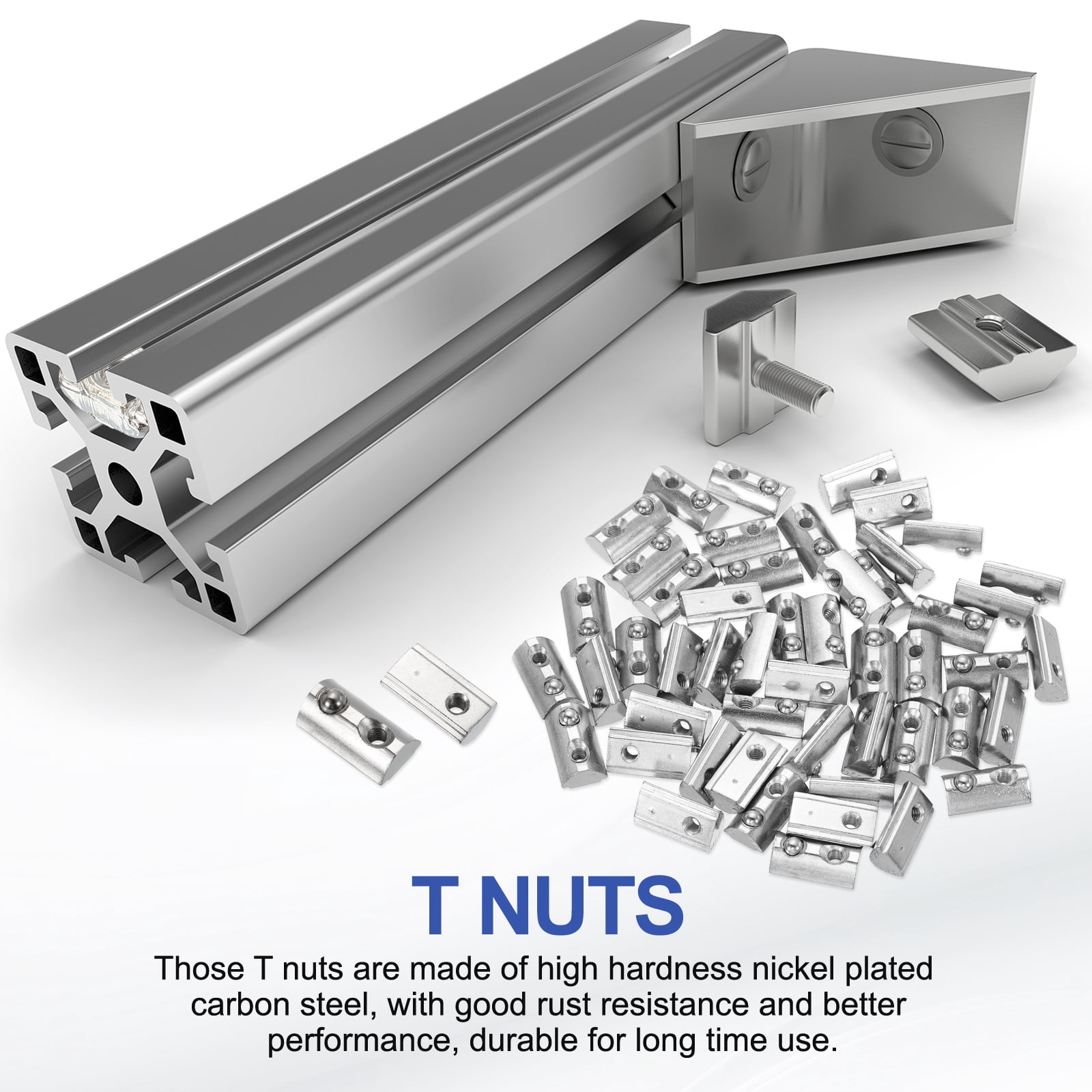 M4 Half Round Roll in Spring T Nuts 3030 Series Carbon Steel T Slot Spring Nuts Silver, 50 Pcs