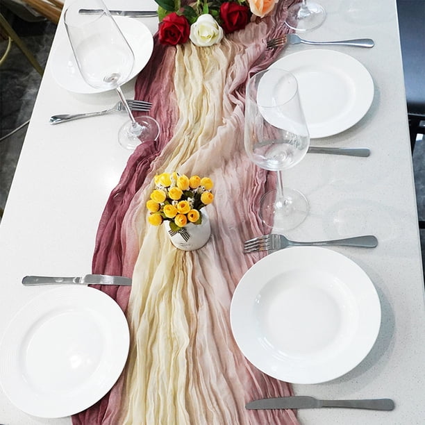 Mantel Bohemian 90x180cm - Tela de gasa arrugada, banderas plisadas para decoración de boda, camino de mesa para fiestas, poliéster ligero