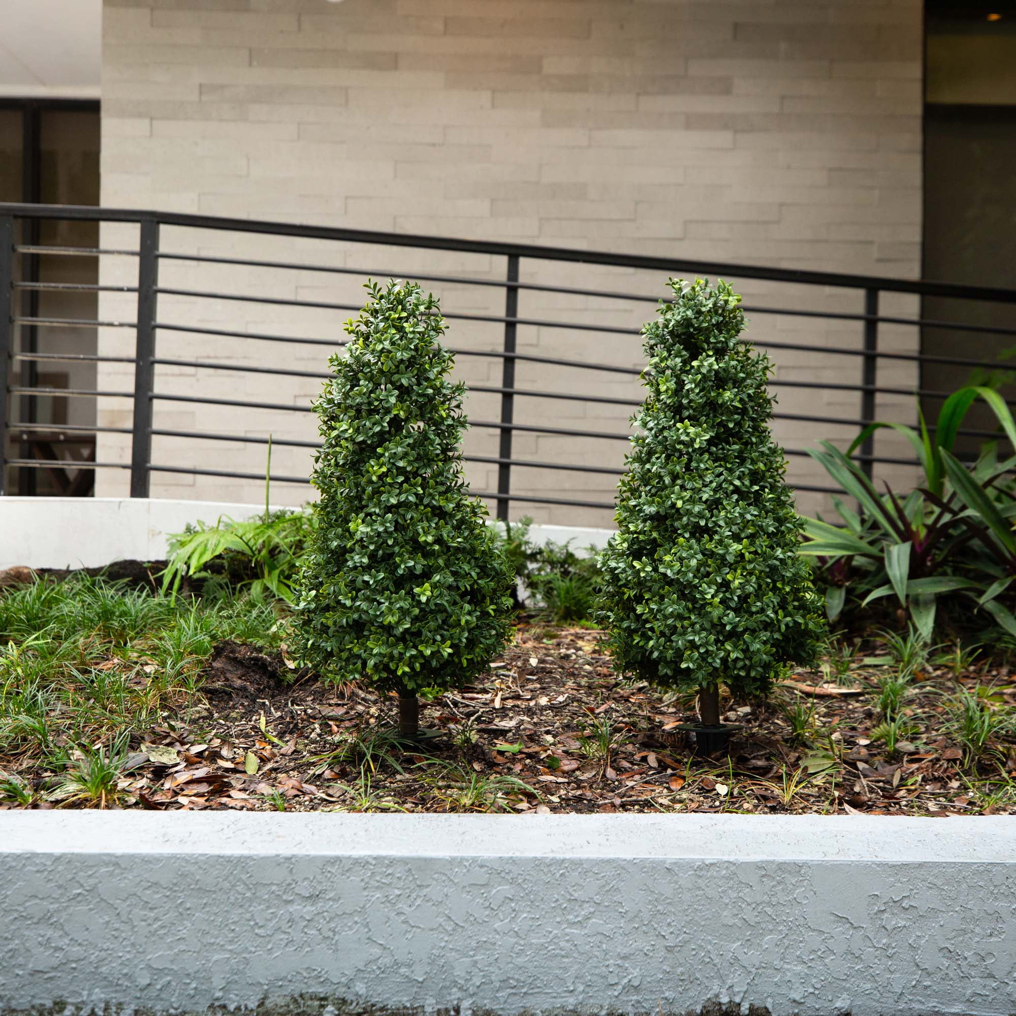 Nearly Natural 3ft. UV Resistant Artificial Boxwood Plant with Integrated Ground Stake (Indoor/Outdoor) - Set of 2