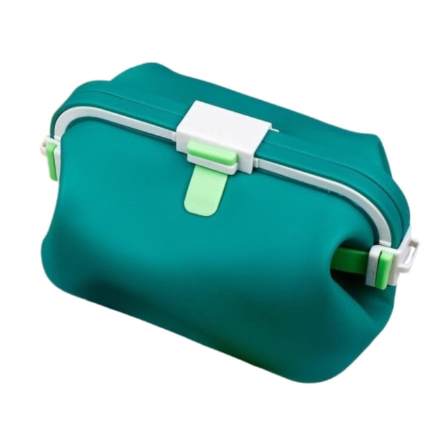 Silicone Lunch Box Make Up Pouch Microondas Bolsa de tocador Contenedor de almacenamiento de alimentos plegable Caja de bento para viajar RV Oficina Verde oscuro