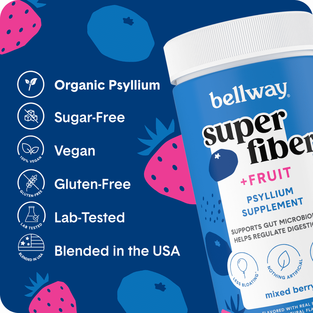 Bellway Super Fiber Powder + Fruit, Sugar Free Psyllium Husk Fiber Supplement, Mixed Berry, 60 Servings