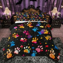 Manfei Cute Dogs Paws Bedding Comforter Set,Watercolor Graffiti Twin Comforter Sets,Colorful Splash Ink Bedding Set For Girls Kids,Microfiber Bedroom Decor Reversible,2pcs