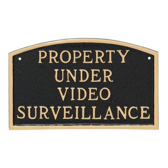 Montague Metal Products 10" x 15" Arch Property Under Video Surveillance Statement Plaque Sign, Black/Gold