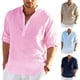 thumbnail image 2 of Camisa de lino de manga larga para hombre, camisas informales de algodón y lino de Color sólido, Tops hawaianos de S-5XL, 12 colores, novedad, 2 of 4