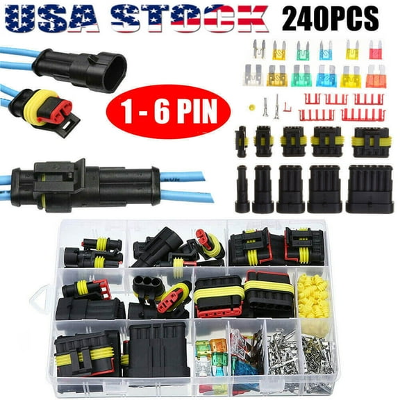 240× Car Electrical Wire Connector Plug Terminals 1/2/3/4/5/6 Pin Blade Fuse Set