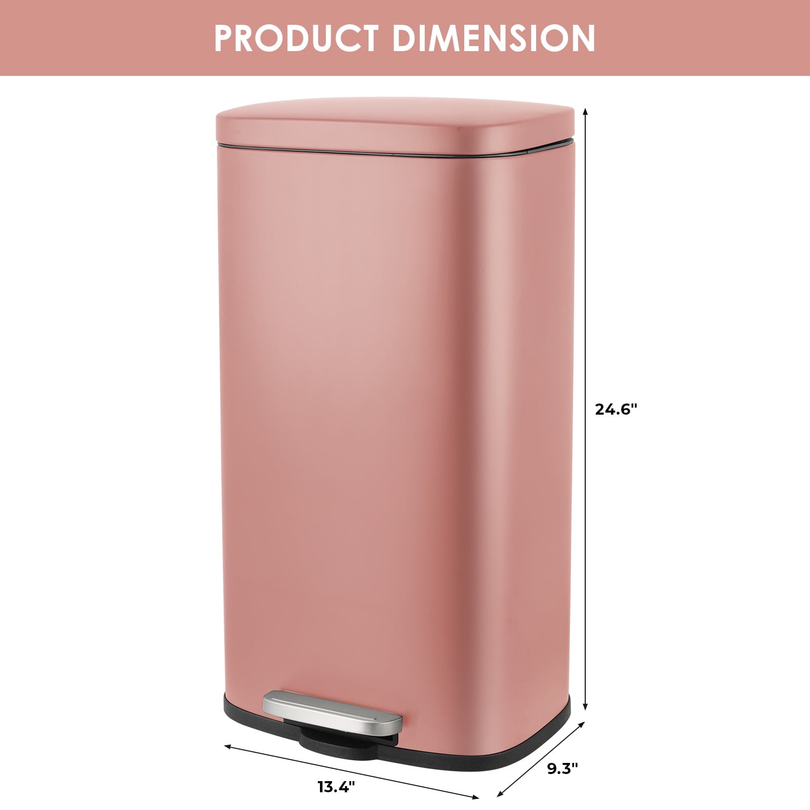 Arlopu 8 Gallon Rectangular Kitchen Trash Can, Stainless Steel Step Trash Can with Soft-Close Lid for Bathroom, Living Room