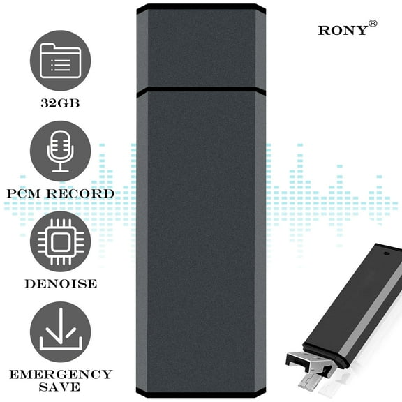 RONY 32GB Digital Voice Recorder - One Click Mini Recording Device with Noise Reduction -  Portable USB Dictaphone for Lectures Meetings Interviews