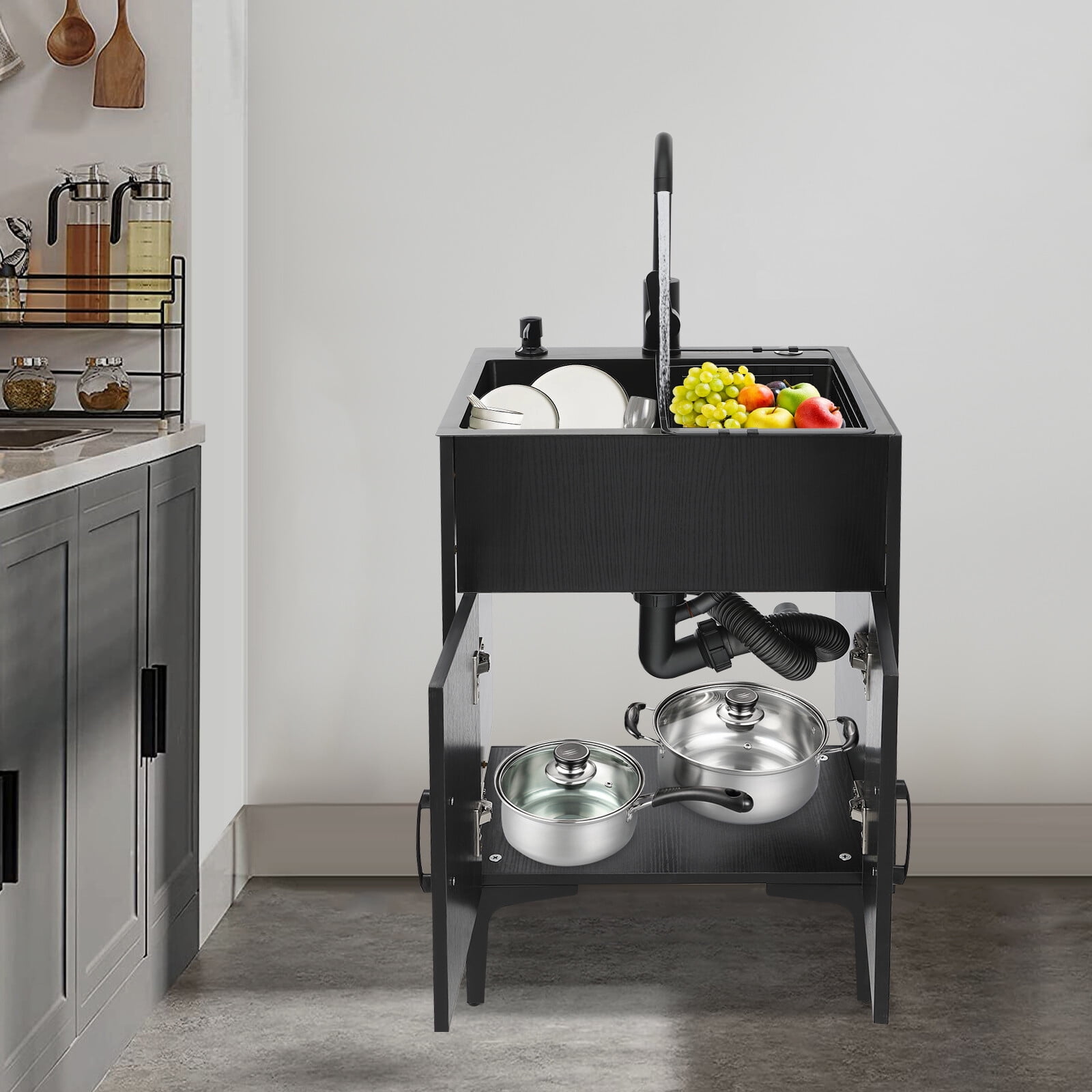 Stainless Steel Sink Cabinet, Splash-Proof Design, Kitchen/Laundry Room