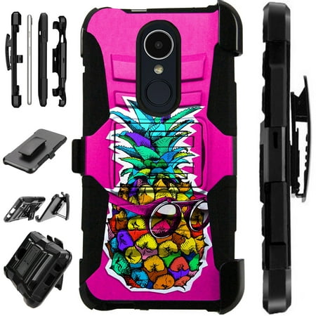 For LG Xpression Plus (2018) Case Armor Hybrid Silicone Cover Stand LuxGuard Holster (Pineapple Sunglasses)