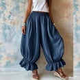 thumbnail image 2 of Lumtrix Womens Cotton Linen Wide Leg Balloon Pants Casual Cropped Ruffle Palazzo Flowy Pants with Pockets Navy 2XL, 2 of 6