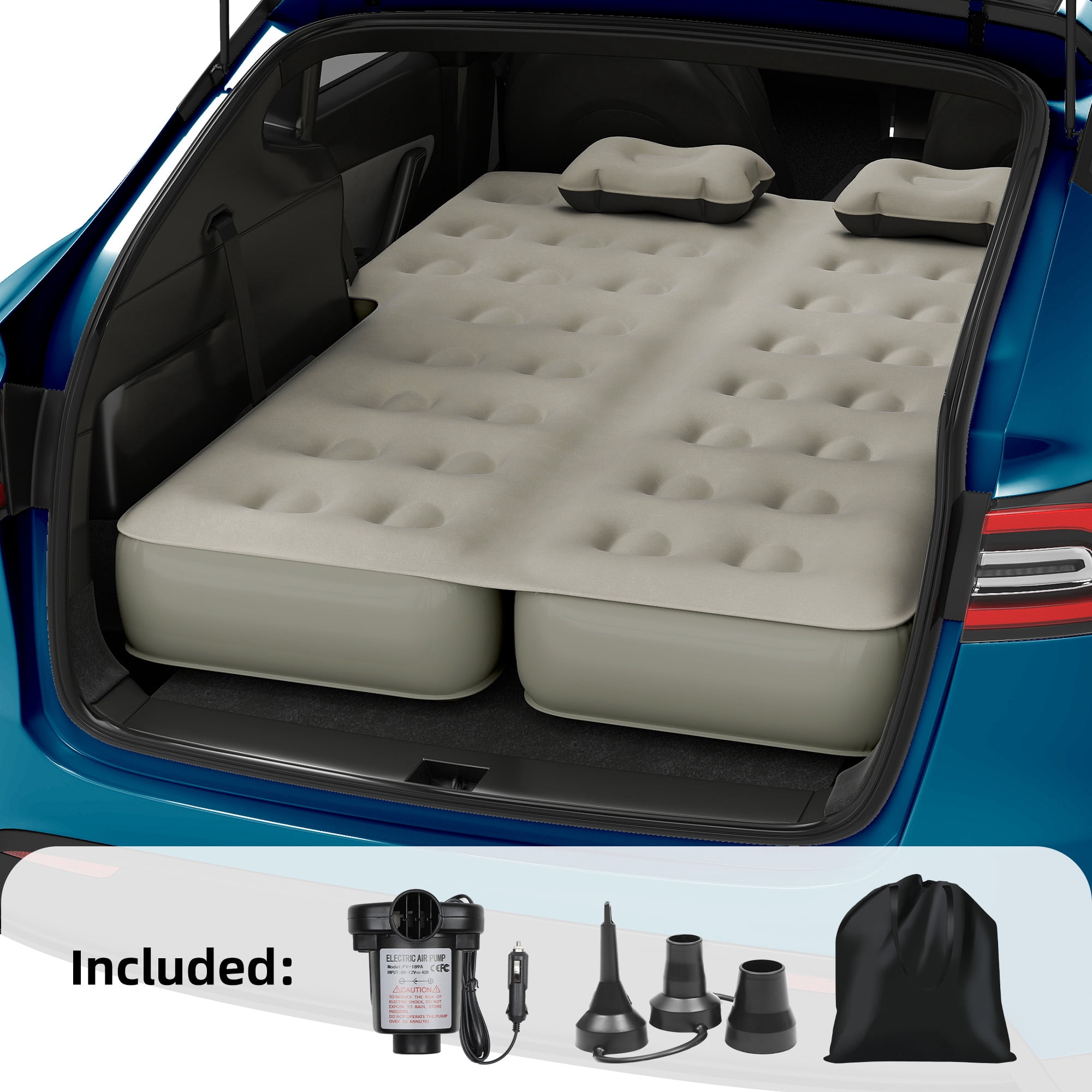 Uforic Inflatable Car Air Mattress with Pump, Portable SUV Air Bed with Pillows for Camping, Home, Travel, Gray