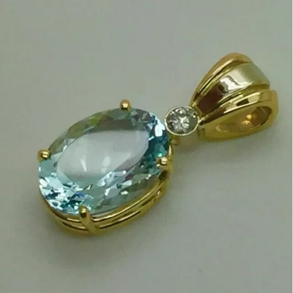Elegant Pendant 2Ct Oval Cut Aquamarine & Diamond Solitaire Pendant 14K Yellow Gold Plated Silver