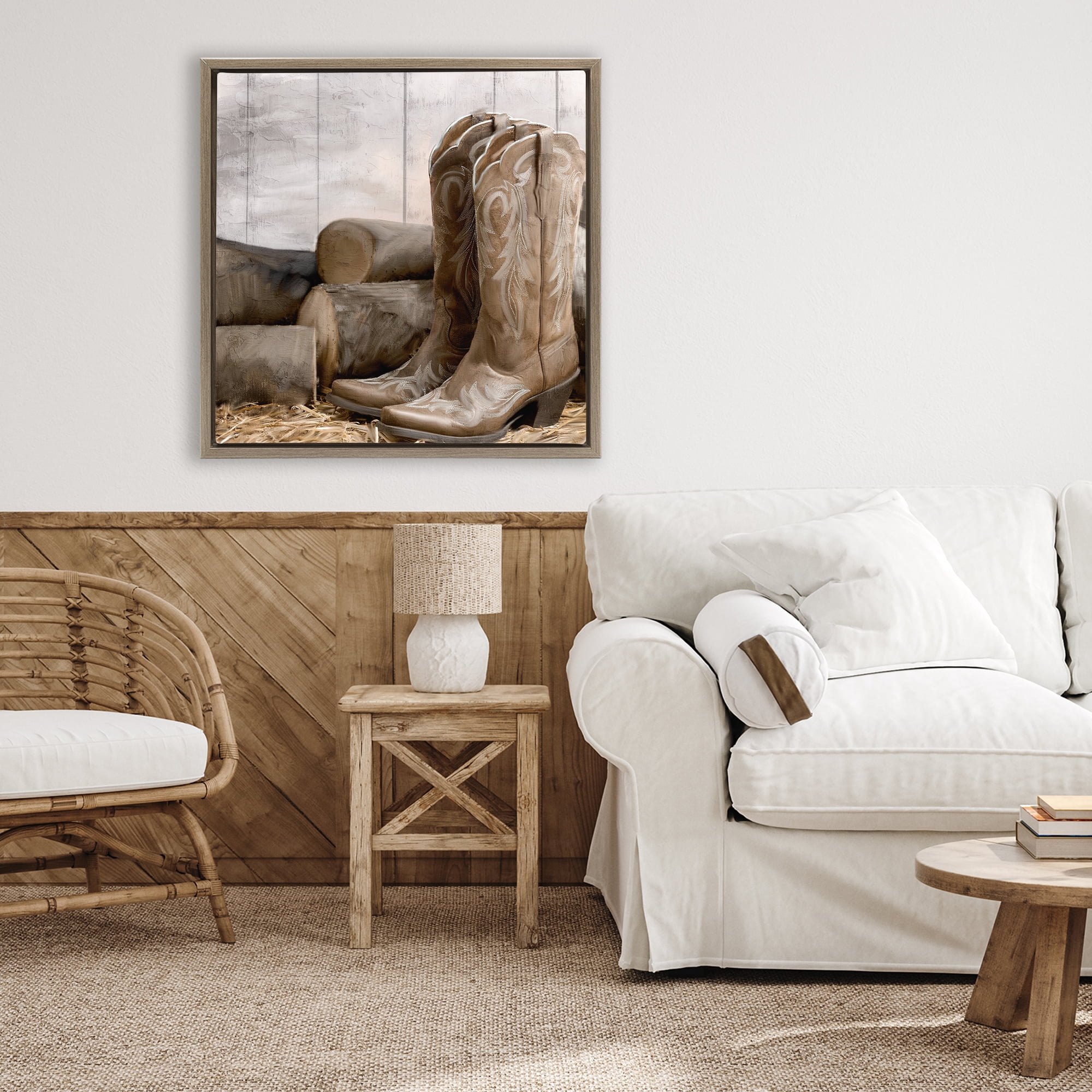 Stupell Industries Kick Off Your Boots Brown Framed Floater Canvas Wall Art, design by Kim Allen