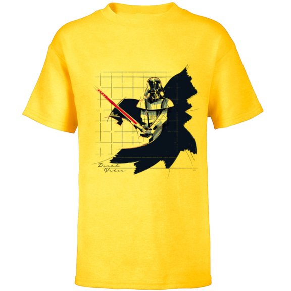 Star Wars Darth Vader Lightsaber Pose Grid Sketch - Short Sleeve T-Shirt for Kids - Customized-Yellow