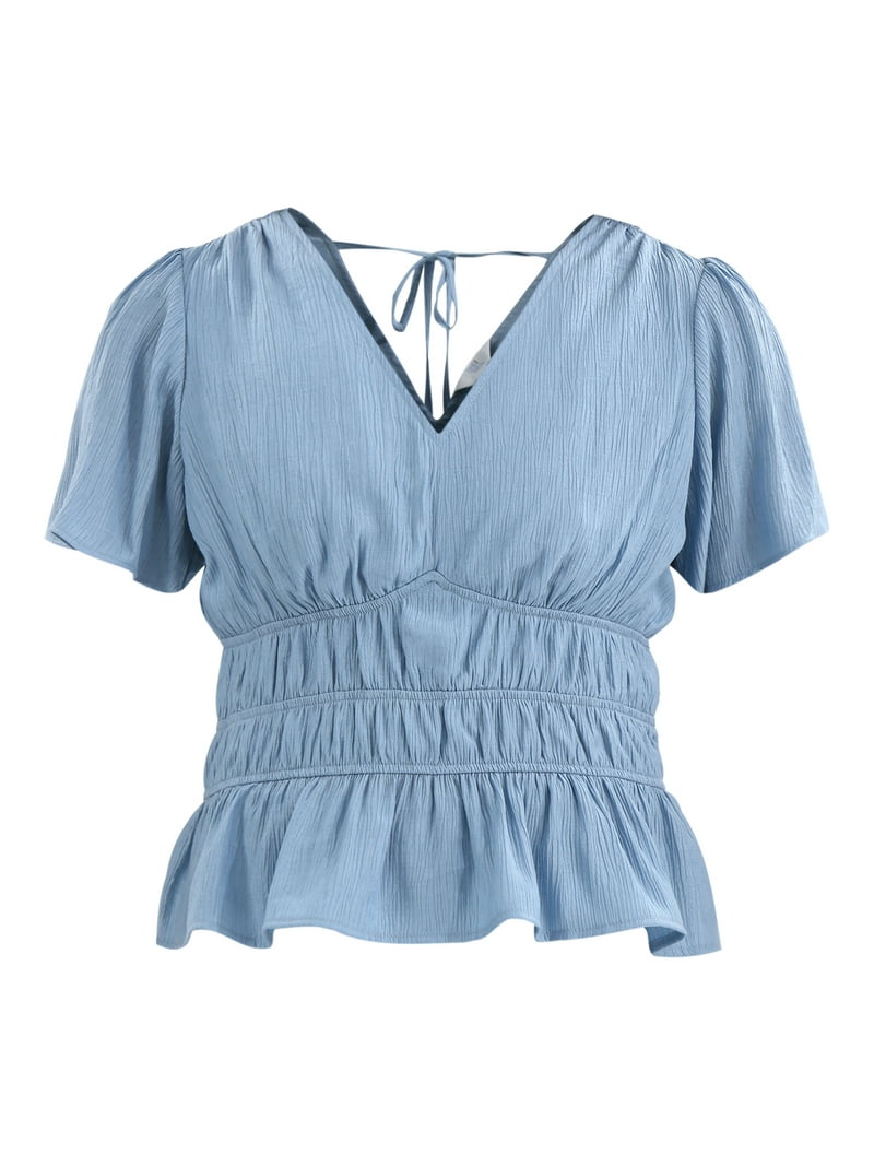 Time and Tru Women's Cinched Waist Peplum Blouse with