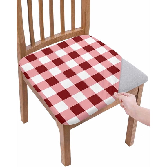Dining Chair Seat Covers Set of 4, Red Farmhouse Removable Washable Chair Cover Slipcovers, Gradient Buffalo Plaid Lattice Grid Dust-proof Stretch Chairs Cover Seat for Kitchen Decor