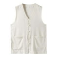 thumbnail image 2 of HUANBAI Summer Thin Men's Vest Cotton Linen Vest V Neck Large Size Linen Jacket Tang Suit, 2 of 6