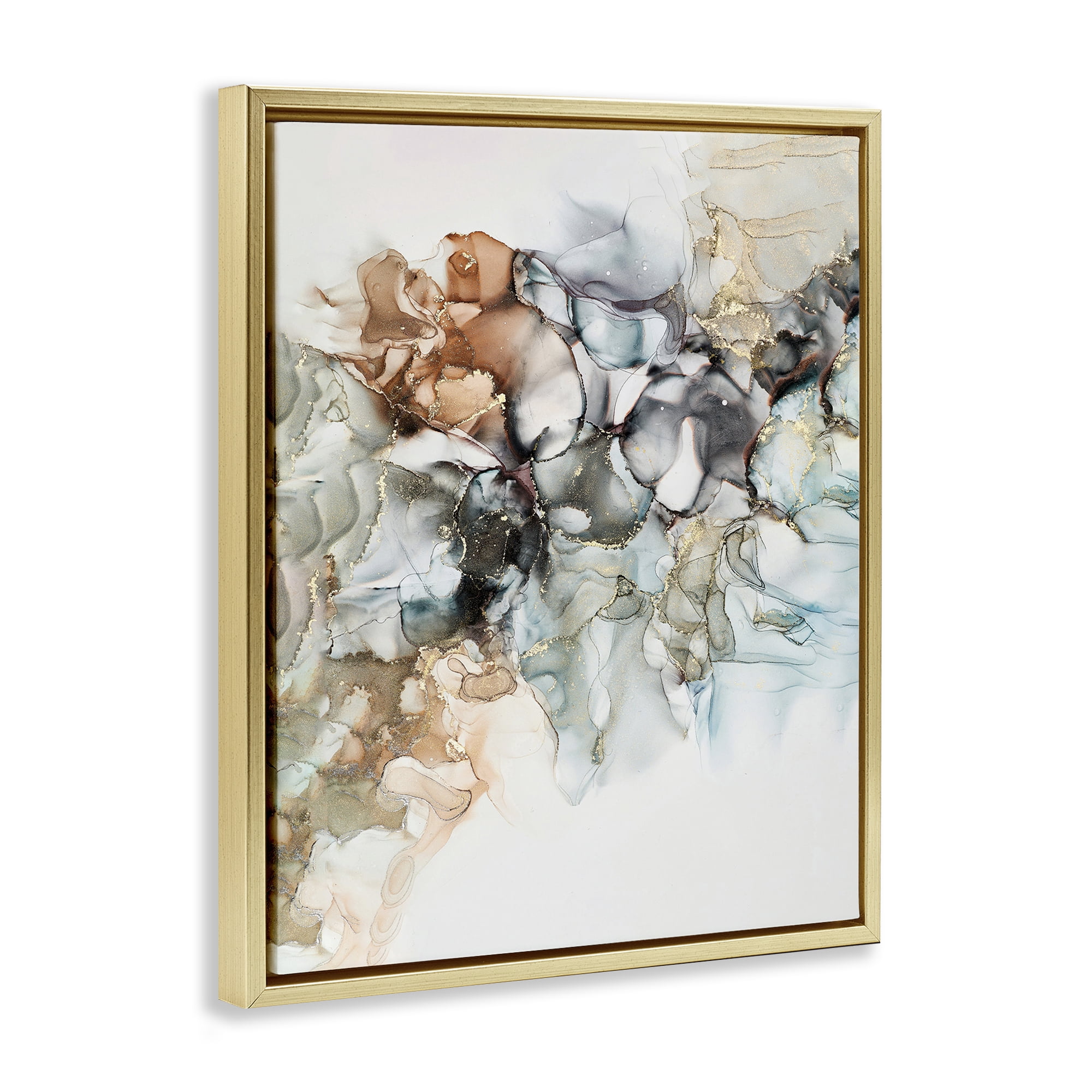 Stupell Industries Fluid Abstract Glam Detail Abstract Painting Gold Floater Framed Canvas Art Print Wall Art, 17 x 21