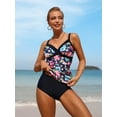 thumbnail image 5 of Attraco Two Pieces Tankini Set For Women Retro Vintage Flower Print V Neck High Waist Swimsuit, 5 of 6