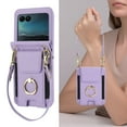 thumbnail image 4 of for Motorola Razr+ 2024 Case, Retro PU Leather Shockproof Protection Phone Case Wallet Built in Credit Card Slots Flip Cover Finger Ring Stand with Long Strap + Short Strap, Purple, 4 of 8