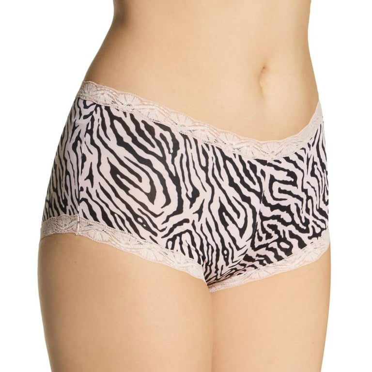 Women's Maidenform 40760 Classics Microfiber and Lace Boyshort Panty (Soft  Zebra Pink 7) 